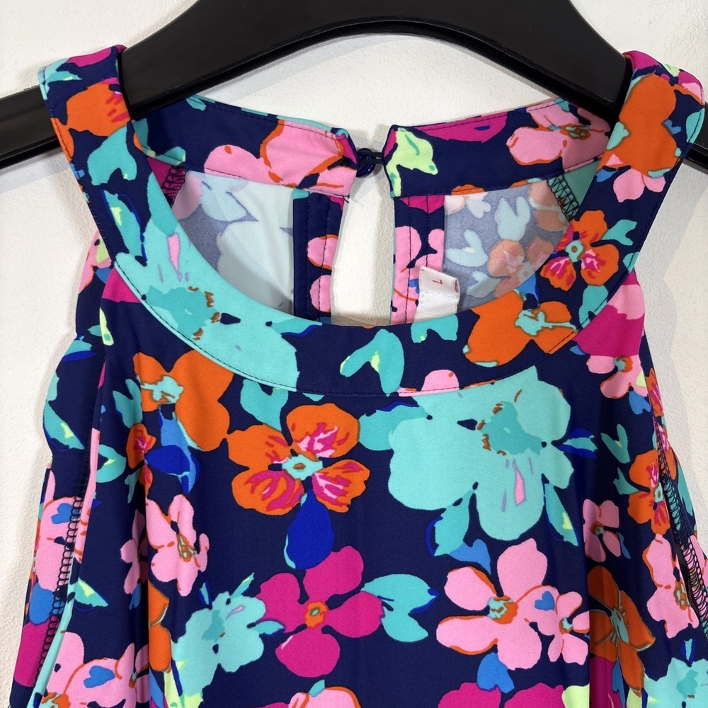 Areyah Multicolor Floral Halter Midi Dress Size Large Scalloped Edge Sleeveless - Picture 6 of 11